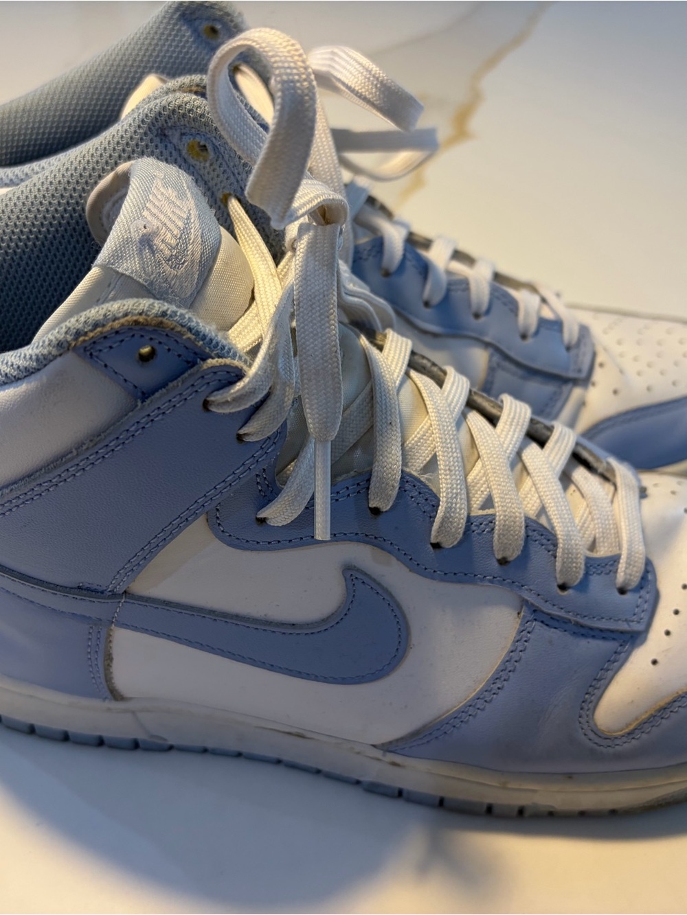 Nike High-Top Sneakers in White & Light Blue
